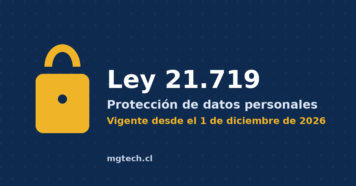 Candado junto al texto Ley 21.719, protección de datos personales, vigente desde el 1 de diciembre de 2026